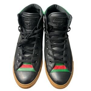 Converse Chuck Taylor ALL STAR Men's Black and Green customized leather Sneakers